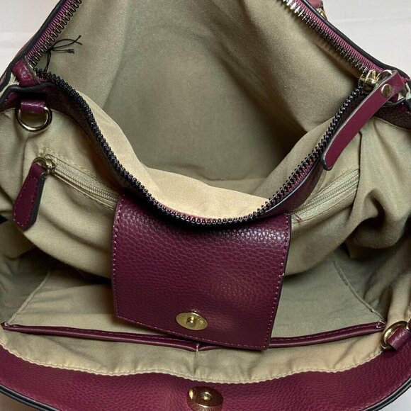 Nanette Lepore Plum Berry Saffiano Leather Large Tote Handle Shoulder Bag Purse - Picture 12 of 16